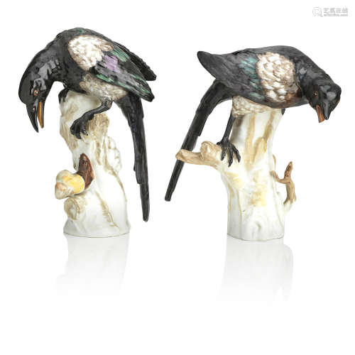 Late 19th century A pair of Berlin bird models of magpies