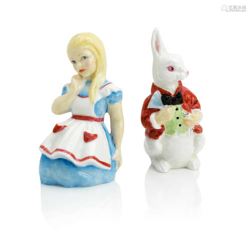 Circa 1959 Two Royal Worcester figures of Alice and the White Rabbit