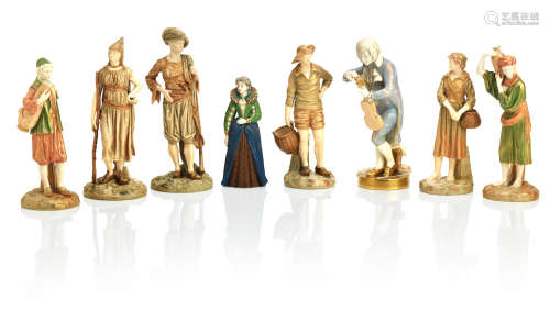 by James Hadley and Thomas Brock, late 19th/early 20th century Eight Royal Worcester figures