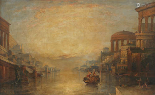 A capriccio of a river with classical architecture English School(19th century)