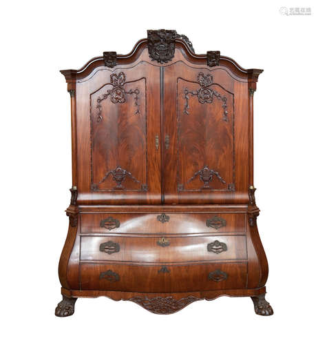 A 19th Century Flemish mahogany bombe armoire