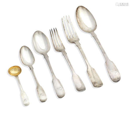 various makers and dates to include George Adams, London 1846  A part canteen of silver flatware