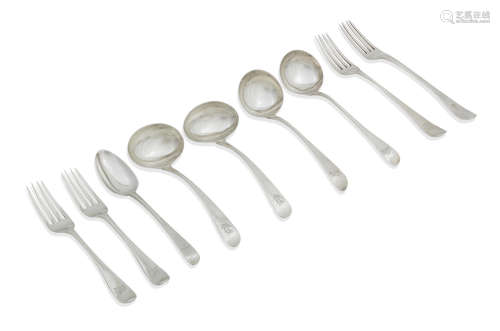 various makers and dates to include Edinburgh 1802  A composite canteen of 19th century silver flatware