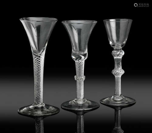 Circa 1750-60 Three airtwist wine glasses