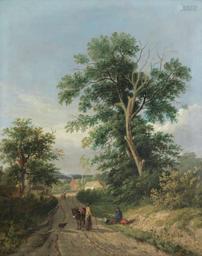 A rest by the way 43.5 x 35 cm. (17 1/8 x 13 3/4 in.) Samuel David Colkett(British, 1806-1863)