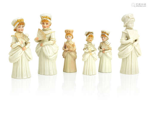 Circa 1880 Town Girl: six Royal Worcester extinguishers