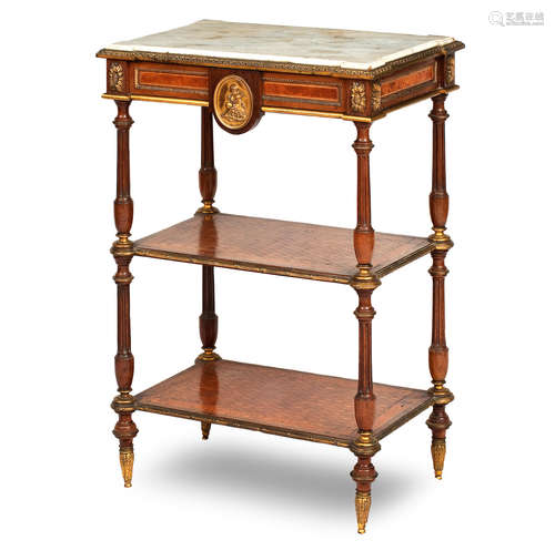 A late 19th century parquetry and ormolu etagere