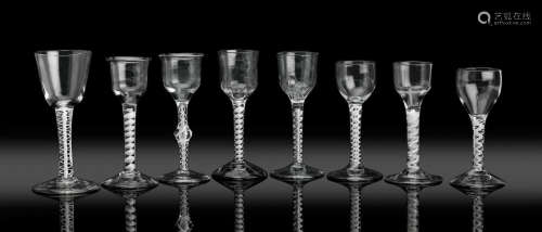 Circa 1760 Seven various opaque twist wine glasses