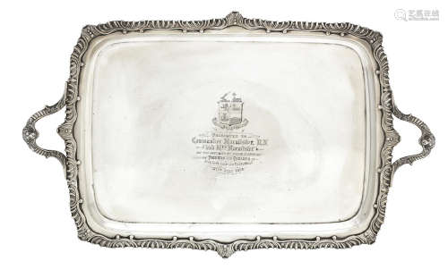 by Hawkesworth, Eyre & Co.Ltd, Sheffield 1896  A Victorian two-handed silver tray