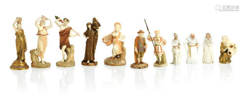 Modelled by James Hadley, late 19th/early 20th century Eleven Royal Worcester figures in a variety of decoration