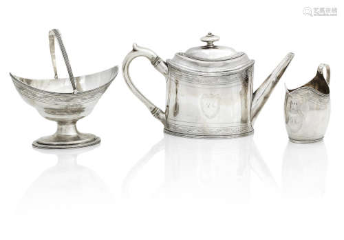 by Peter and Anne Bateman, London 1796  (3) A George III three piece silver tea service