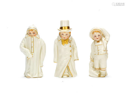 Dated 1882-3 Budge, Toddie and Boy Removing Coat: three Royal Worcester extinguishers from the Helen's Babies series