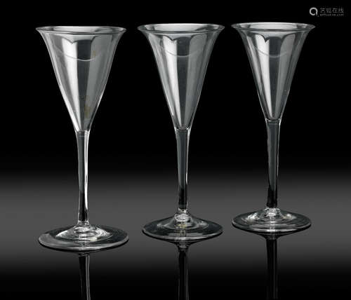 Mid 18th century A set of three wine flutes