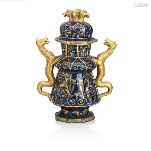 Mid 19th century, probably Mason's An ironstone china twin handled pot pourri vase with cover