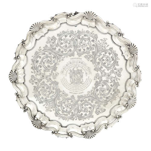 by Martin Hall & Co, London 1882  A large Victorian silver salver