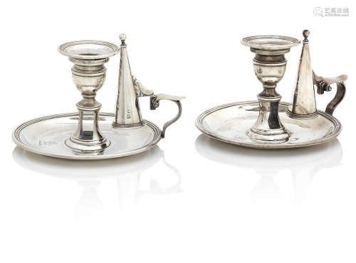 by Barnard Bros, London 1830  A pair of William IV silver chambersticks and snuffers