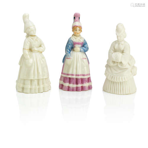 Late 19th century English Lady and Dutch Lady: three Royal Worcester extinguishers