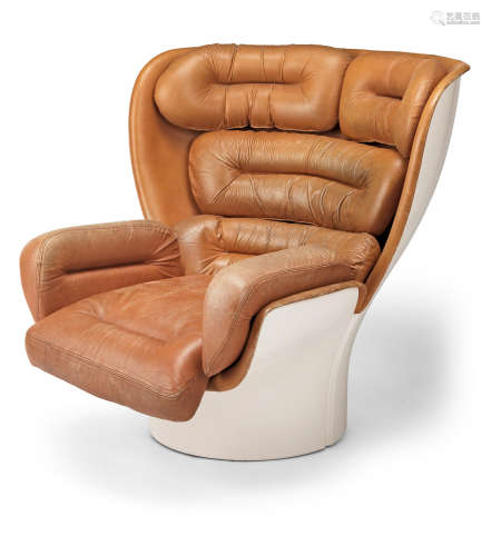 Fibre-glass shell, tan leather upholstery  Joe Colombo (Italian,1930-1971), Elda chair designed 1963 for Comfort