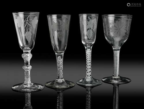 Circa 1750-60 Three various ale glasses and a wine glass