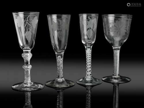 Circa 1750-60 Three various ale glasses and a wine glass