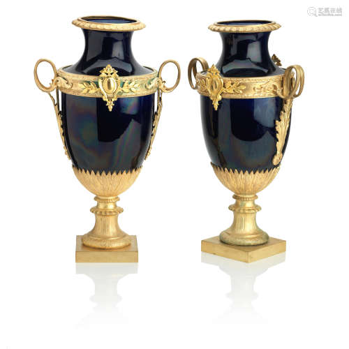 A pair of mid 20th century ormolu mounted vases
