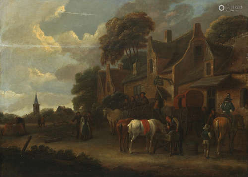 Travellers outside an inn Manner of Klaes Molenaer