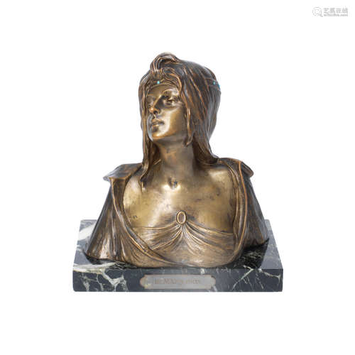 An Art Nouveau gilded bronze bust of a maiden by Georges Flamand