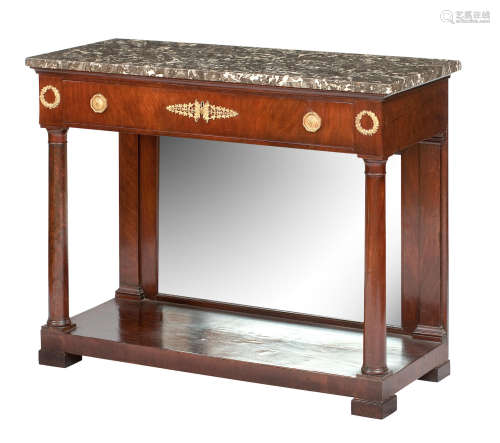 A late 19th century French Empire style mahogany and ormolu-mounted side table