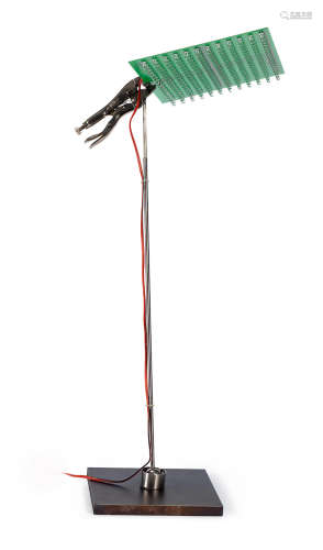 Circuit board, steel, ball-and-socket mechanism, vice-grip pliers, signed in pen and dated 200137cm x 23cm x 52.5cm  Ingo Maurer (German, b.1932) El.E DEE lamp, designed and manufactured 2001