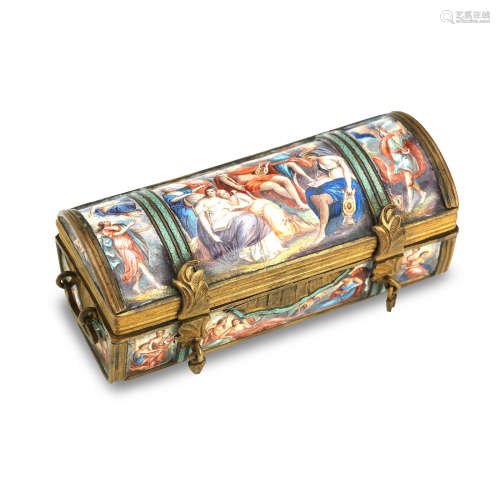 A late 19th/early 20th century Viennese gilt metal and enamel casket