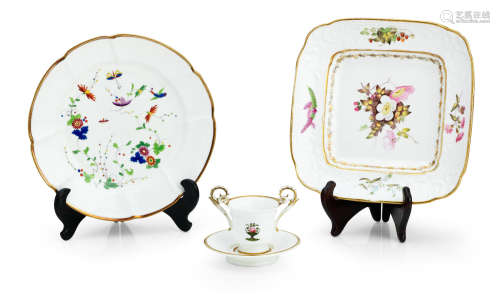 Circa 1815-18 A Swansea dish, a Swansea plate and a Nantgarw cabinet cup and saucer