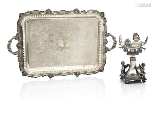 by Birmingham Silver Company, USA  (12) An American Meridien Plate centrepiece and a twin handled plated tray