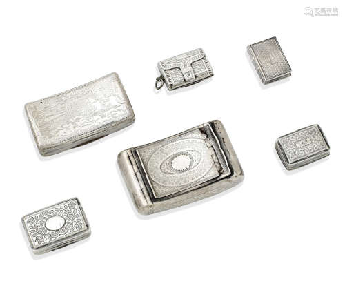 various makers and dates  A group of antique silver vinaigrettes and snuff boxes