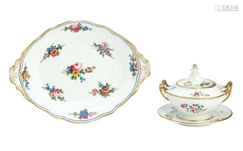 Circa 1815-18 A Swansea sauce tureen, cover and stand and a Nantgarw centrepiece