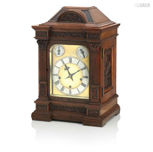 The movement stamped 'W. H. For Winterhalder & Hofmeyer'  A late 19th/early 20th century oak cased repeating bracket clock