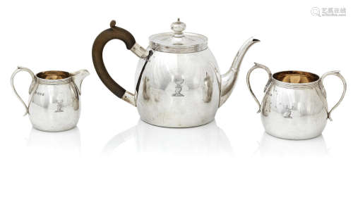 by Goldsmiths and Silversmiths Co Ltd, London 1924  A silver three piece tea service