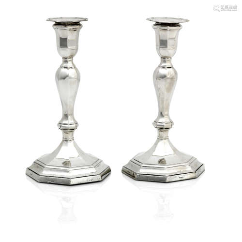 makers mark rubbed, possibly Stephenson Sons, Sheffield 1912  A pair of 20th century silver candlesticks