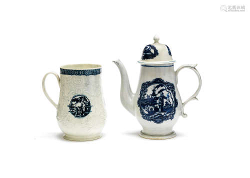 Circa 1770-95 A Liverpool coffee pot and cover, a mug, three milk jugs and three various teabowls and saucers