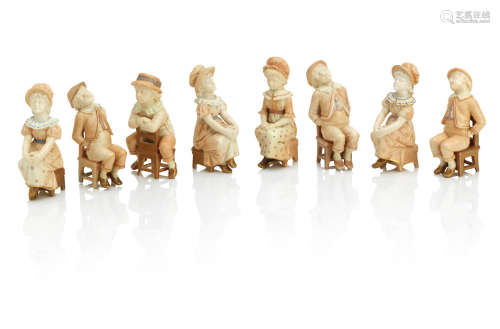 Circa 1890 Eight Royal Worcester small figures of Kate Greenaway Children