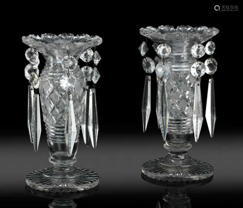 Circa 1820 A pair of Regency cut glass lustres