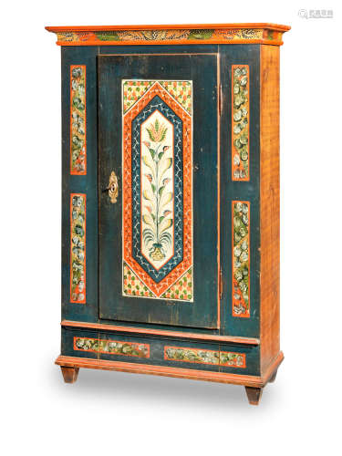 A 19th century boarded pine and polychrome-painted armoire, Central European, circa 1830