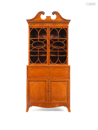 A George III and later satinwood and tulipwood banded secretaire bookcase