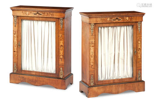A pair of 19th century rosewood, gilt metal mounted and marquetry inlaid side cabinets