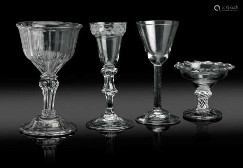 Circa 1740-60 Two wine glasses and two sweetmeat glasses