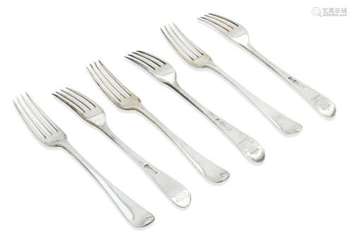 ten by William Sumner I, London 1783, and ten by George Smith, London 1782/1784  (20) A matched set of twenty silver table forks