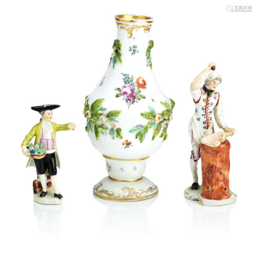Circa 1760-1775 A Vienna vase, a Ludwigsburg figure of a butcher, a Vienna figure of a gentleman