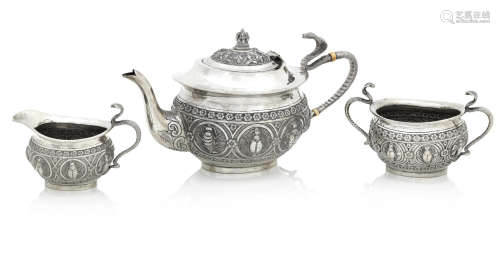 Madras, circa 1920, marked c.75 for 750 purity  (3) An early 20th century Indian silver tea service