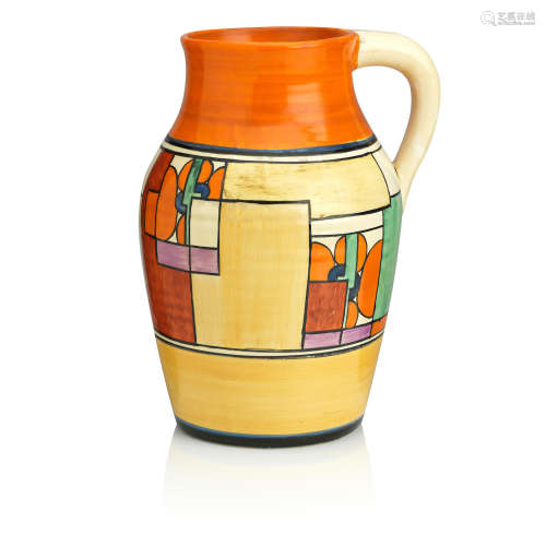 Circa 1930 A Clarice Cliff Bizarre 'Orange Picasso Flower' single handled lotus jug