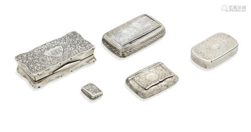 various makers and dates  A group of silver snuff boxes