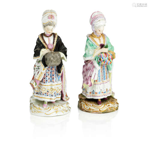 19th century Two Meissen female figures both modelled as 'The Racegoer's Companion